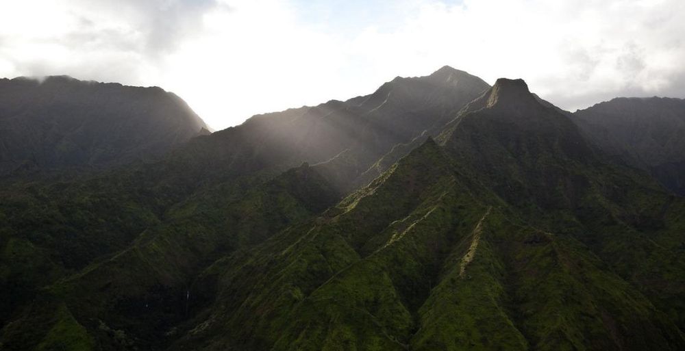 Volcanic ridges of Bali's interior from above